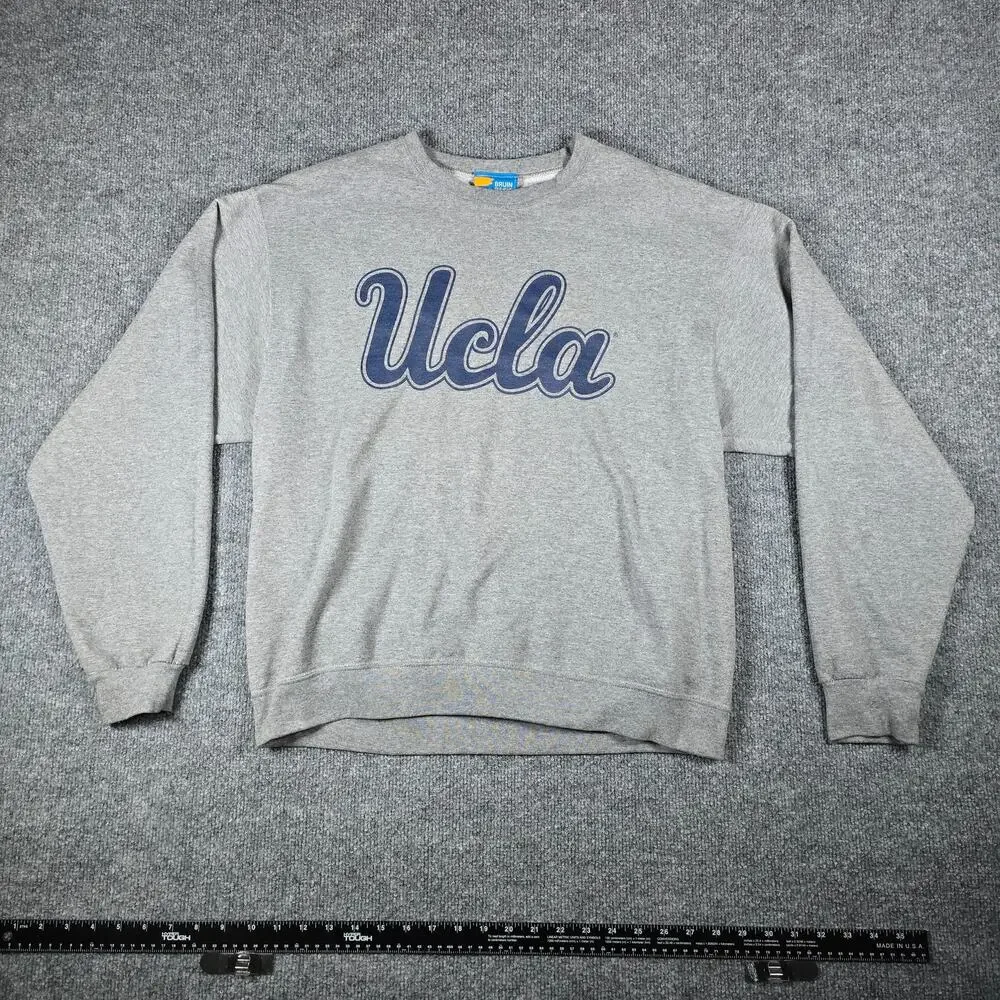 UCLA Bruin Basic Threads Men's Crew Neck Sweater - Script Print - Gray - Large - Picture 5 of 16